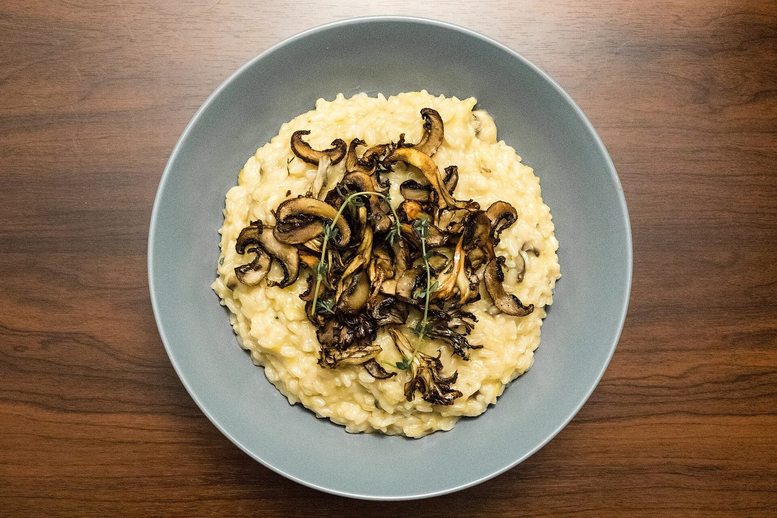 Orge perlé crémeux, pleurotes et purée de noisette