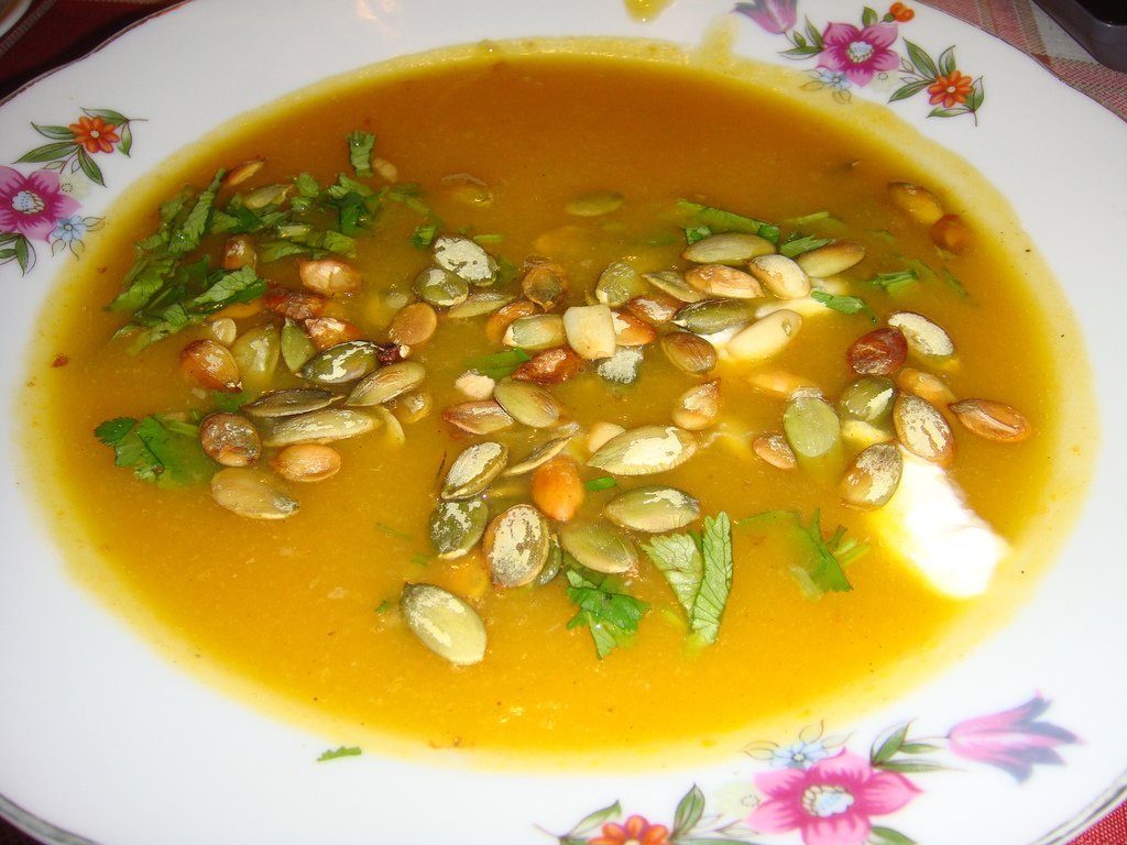 Velouté de potimarron, poireau et lait de coco